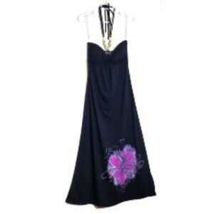 Planet Gold Long Black Dress with Cute Flower image Detail (Juniors)